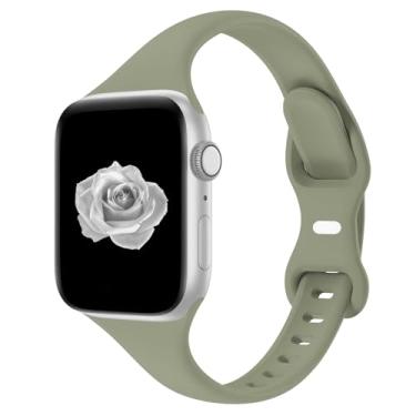 Imagem de Pulseira esportiva fina compatível com Apple Watch de 40 mm, 38 mm, 44 mm, 45 mm, 42 mm, 41 mm, 46 mm e 49 mm para séries Ultra/11/10/9/8/7/6/5/4/3, leve e confortável, para mulheres e homens (cáqui