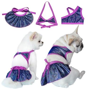 Imagem de TONY HOBY Biquíni para cães, maiô brilhante para cães, vestido de praia para cães à beira-mar, piscina, roupa de banho para cães para raças pequenas e médias (3 peças, azul, P)