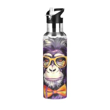 Imagem de Wassud Garrafa de água macaco óculos de sol esportiva de aço inoxidável garrafa de água com isolamento de canudo copo portátil de viagem 947 ml