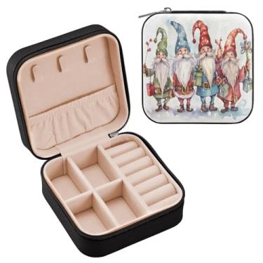 Imagem de Wassud Gnomos de Natal com presentes estojo de joias de viagem para mulheres, meninas, senhoras, noiva, mini organizador de joias de couro PU, caixa quadrada de armazenamento de joias para brincos