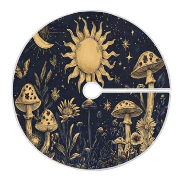 Imagem de Qilmy Saia de árvore de Natal de sol e lua 120 cm, camurça para árvore de Natal, adequada para decoração de armário em ambientes internos e externos, festas, escritórios, lojas, armários845