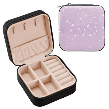 Imagem de Wassud Estojo de joias de viagem Light Stars para mulheres, meninas, senhoras, noiva, mini organizador de joias de couro PU, caixa quadrada de armazenamento de joias para brincos, anéis, colar e