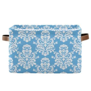 Imagem de Wassud Elegante cesto de armazenamento de damasco para organizar caixote de armazenamento decorativo dobrável aberto para casa com alça de tecido de lona armário armário quarto pacote com 2