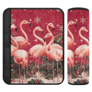 Imagem de Burbuja Capa para cinto de segurança de carro flamingo de Natal protetor de cinto de segurança de carro macio confortável para alça de ombro de assento de carro, 1 par médio