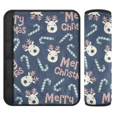 Imagem de Burbuja Capa para cinto de segurança de carro de Natal Deer Candy Cane Protetor de cinto de segurança de carro macio confortável para alça de ombro de assento de carro, 1 par médio