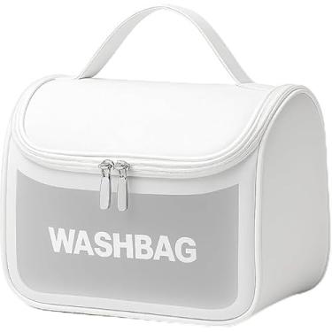 Imagem de Necessaire Transparente Viagem Bolsa Ideal para Cosméticos Maquiagem Higiene Pessoal Fechamento com Zíper Fácil Acesso Design Moderno Funcional Impermeável (Branco)