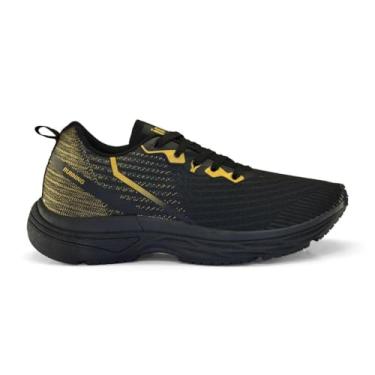 Imagem de Tênis Masculino Infily para Academia Corrida Caminhada Treino Crossfit Leve Confortável Sola Macia Microexpandida Resistente à Água Cano Baixo Oxford Respirável (Preto/Dourado, BR, Adulto, Numérico, M, 43)
