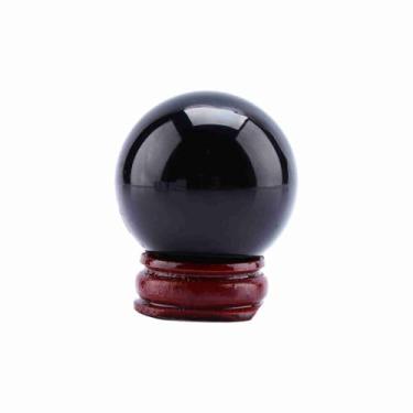 Imagem de Esfera de bola de cura de vidro de quartzo preto 40 mm com suporte Natural Raro Elegante Feng Shui Meditação Presente decorativo para decoração de mesa de escritório em casa