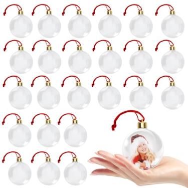 Imagem de Ornamentos de discos de plástico transparente, bolas de enfeites de Natal transparentes de 7,6 cm, pacote com 24, enfeites de bola de Natal de plástico para artesanato faça você mesmo, enfeite de foto