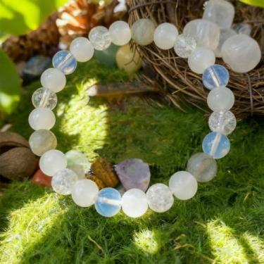 Imagem de Pulseiras elásticas com contas para mulheres, pulseira de quartzo drusa de pedra da lua, presente perfeito para abundância, One Size, Pedra, Sem Pedra Preciosa