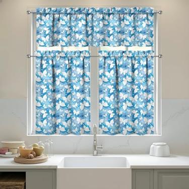 Imagem de sgqjdpmc Conjunto de 3 cortinas de cozinha borboleta e sanefas para cozinha, janelas sobre a pia, decoração de casa de fazenda, 70 x 91 cm