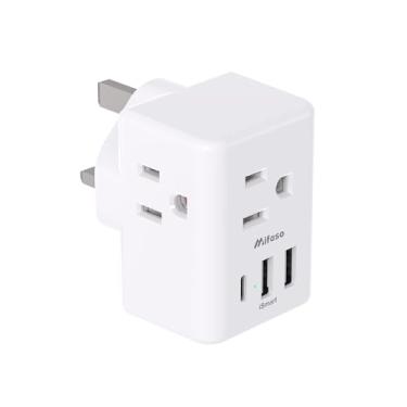 Imagem de Adaptador de tomada dos EUA para o Reino Unido, adaptador de alimentação tipo G com 3 tomadas elétricas, 3 carregadores USB, adaptador de plugue internacional, EUA para Dubai, Inglaterra, Irlanda,