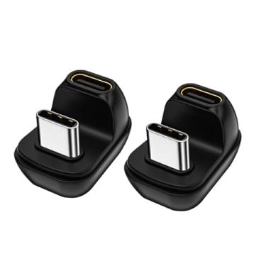 Imagem de Strhowill Pacote com 2 adaptadores USB C 2.0 macho para fêmea, adaptador angular tipo C 100W 180 graus, conector de transferência de dados compatível com notebook, laptop, smartphone (formato U)