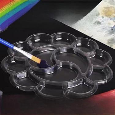 Imagem de 20 peças de paleta de cores descartáveis, bandeja de tinta transparente de flor de ameixa DIY para estudantes de arte, sem lavagem