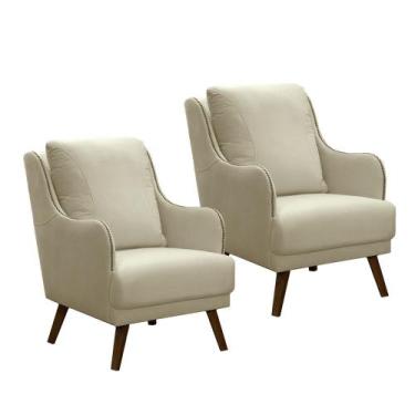 Imagem de Kit 2 Poltronas Arezo com Molas Ensacadas Movellu Home, Chenille Bege 