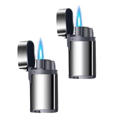 Imagem de Pacote com 2 isqueiros de butano, acendedor de tocha de chama de jato único, recarregável, ajustável para homens e mulheres (sem gás)
