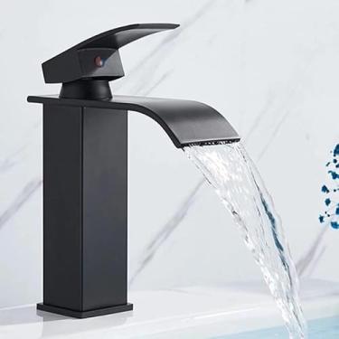 Imagem de Torneira Banheiro Preta de Bancada Bica Alta Quente Frio Misturador Monocomando Torneira Lavabo Lavatório em Inox Yab