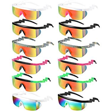 Imagem de Fabbay 12 pares de óculos de sol dos anos 90 neon semi aro arco-íris anos 80 ziguezague óculos de sol estilo retrô rave óculos de sol para homens e mulheres cosplay