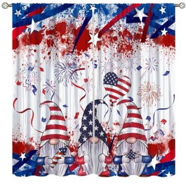 Imagem de Fblifil Cortina anã bandeira americana patriótica gnomos fofos, Dia da Independência, Dia da Independência, bandeira vermelha e azul, cortinas para janela com bolso para varão, para quarto, sala de