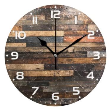 Imagem de JUZIHAI Relógio de parede de madeira rústica silencioso, sem tique-taque, relógios de parede redondos, operados por bateria, fácil de ler, relógio decorativo de parede para casa, cozinha, sala de