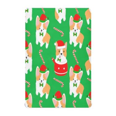 Imagem de Qilmy Lençóis de berço de Natal com laço de cachorro, macio, respirável, de microfibra elástica, lençol com elástico para meninos e meninas, mini berço 132 cm x 71 cm capa de colchão portátil para