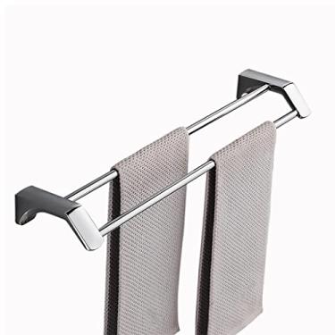 Imagem de uhyOHF Toalheiro para banheiro, suporte de toalha de mão de aço inoxidável, barra de toalheiro sem vaso sanitário, barra dupla, barra única, toalheiro de banho alongado (poste duplo 50 cm-A