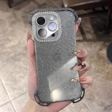 Imagem de HTVJFX Capa ultrafina transparente com glitter e sem moldura para iPhone 16 Pro Max, capa rígida de acrílico à prova de choque (para iPhone 16 Pro Max/preta)