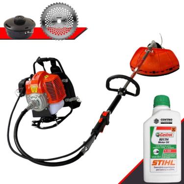 Imagem de Roçadeira Costal Terra GRC430 À Gasolina 43cc 1,7HP de Potência Aparador de Grama Completo Com Lâmina 40 Dentes de Vídea e Cabeçote Nylon + Óleo Stihl