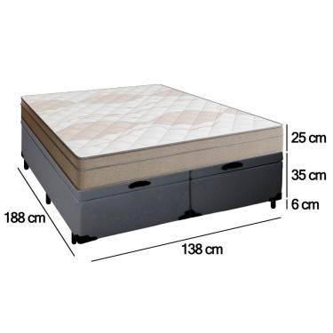 Imagem de Cama Box Baú Casal Bipartido Sintético + Colchão De Molas Ensacadas Portobel Ipanema - 138x188x66cm Cinza