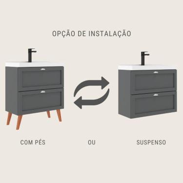 Imagem de Gabinete Para Banheiro Com Cuba E Espelho 80cm Retro Mdf Grafite Milano - On Móveis