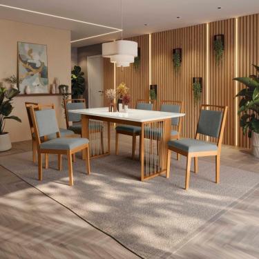 Imagem de Conjunto Sala De Jantar Lina Em Madeira Maciça 6 Cadeiras Boucle Cinza