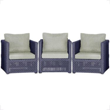 Imagem de 3 Poltronas Madri Alumínio Corda Náutica Estofado 3 Trama Azul