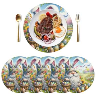 Imagem de Conjunto de tapetes de prato de mola de gnomo de páscoa, 15 polegadas, lavável, jogo americano de PVC redondo, para mesa de jantar, mesa de cozinha