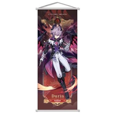 Imagem de Rainteam Genshin Impact Poster Game Hanging Wall Art Artístico Tela Genshin Pôster Personagem Pôsteres com Hastes para Sala de Estar Quarto Decoração (75 cm x 28 cm) (Durin)