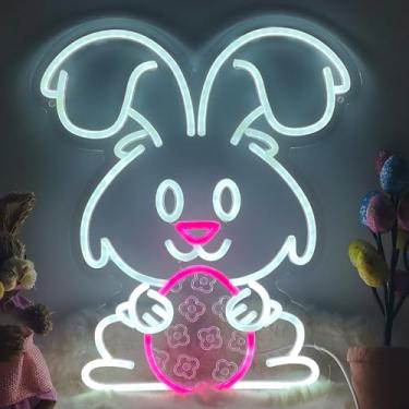 Imagem de YUFAOO Luz neon de ovo de Páscoa para decoração de parede, linda placa de LED neon de Páscoa para quarto, sala de estar e festa, luz de ovo alimentada por USB para quarto de crianças,