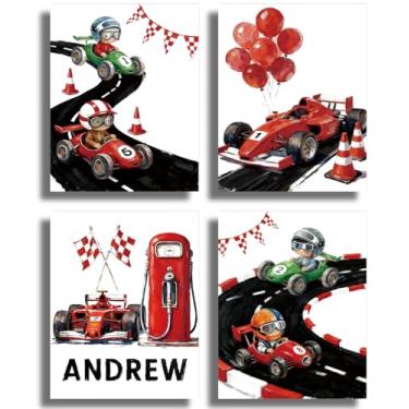 Imagem de ZHAXFA Arte de parede de carro de corrida, decoração de quarto de meninos, pôsteres de carros esportivos, estampa aquarela vermelha Little Racer Dude, Fórmula Grand Race Car Posters para berçário