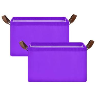 Imagem de Organizador de roupas para armazenamento de suéter para armário, cestas decorativas dobráveis com alças, caixas organizadoras 40 x 29 x 25 cm, violeta, pacote com 2