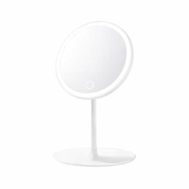 Imagem de Espelho de Maquiagem LED com Toque 3 Cores de Luz e Ajuste de Brilho, Espelho HD, Recarregável USB Portátil para Viagens e Presente(Redondo Branco)