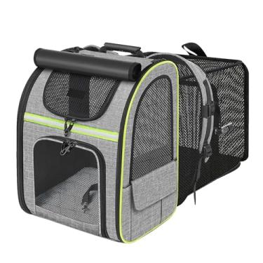 Imagem de Asixxsix Porta-mochila para Gatos Expansível, Bolsa de Viagem Dobrável para Animais de Estimação Com Malha Respirável, Fundo Acolchoado e Bolsos Laterais, Comporta Animais de 18 (Cinza (com borda