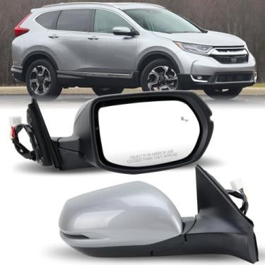 Imagem de MOFOAP Espelho lateral do passageiro compatível com Honda CR-V 2017-2022 Espelho retrovisor com detecção de ponto cego aquecido, seta, manual, dobrável, prateado, 9 pinos direito