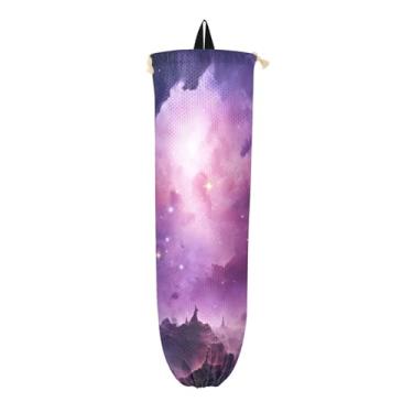 Imagem de Nebulosa roxa grande suporte de saco plástico de mercearia, dispensador de saco de supermercado, organizador de sacos para armazenamento de sacolas plásticas de cozinha