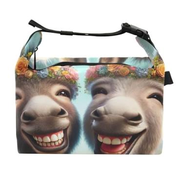 Imagem de TSENQUE Lancheira fofa de burro rindo para mulheres, lancheira macia para trabalho, estampa animal, bolsa térmica para trabalho