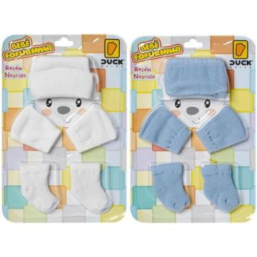 Imagem de 2 Kit Bebê Meias Touca Luvas Recém Nascido Menino Saída Maternidade - 
