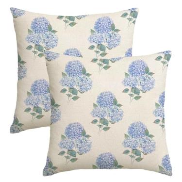 Imagem de NUTEEN Capas de almofada de primavera, 45,7 x 45,7 cm, 2 peças, azul, verde, hortênsia, decoração, vintage, floral, sazonal, verão, decoração ao ar livre, capa de almofada para sofá
