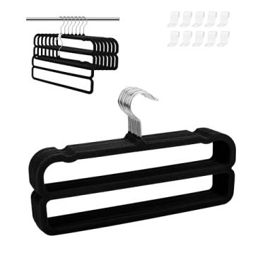 Imagem de Cabides de veludo para calças de feltro para mulheres e homens, resistentes, economia de espaço, 35 cm (C) cabide duplo antiderrapante fino, giratório de 360° para adultos e adolescentes, pacote com