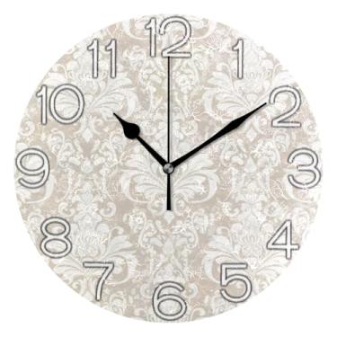 Imagem de GAIGEO Relógio de parede analógico decorativo operado por bateria relógio de cozinha rústico, arte de parede moderna legal decoração de casa veia floral branca vintage, 25 cm, ponteiros pretos