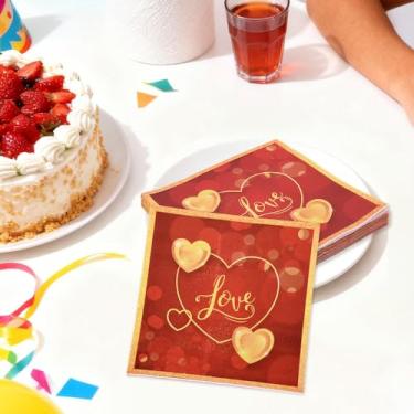 Imagem de Guardanapos de coração Red Love Toalhas de mão descartáveis para banheiro Guardanapo de papel de coração de 2 camadas guardanapos decorativos de dia dos namorados para decoração de mesa de festa de
