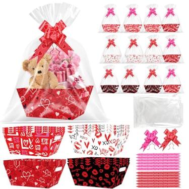 Imagem de CUUSNNY Conjunto de 12 cestas vazias para presente de dia dos namorados, caixa de papelão em forma de coração com sacos e fitas de celofane para dar de presente, casamento, decoração de aniversário