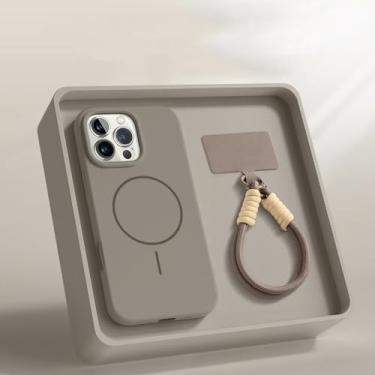 Imagem de Capa protetora de silicone com cordão magnético para iPhone 15, 14, 16 Plus, 11, 12, 13, 16 Pro Max, capa macia, cinza, para iPhone 14
