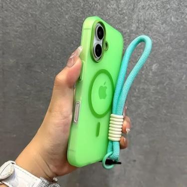 Imagem de Capa de silicone macia fosca com cordão para iPhone 16, 15, 14 Pro Max Plus, 16e, 13, 11, 12, verde, para iPhone 15 Plus